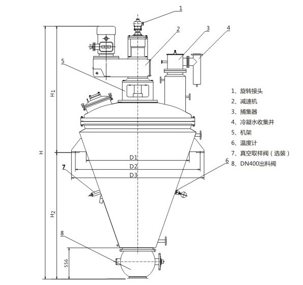 單錐螺帶真空干燥機(jī)結(jié)構(gòu)圖 單錐螺帶真空干燥機(jī)結(jié)構(gòu)圖